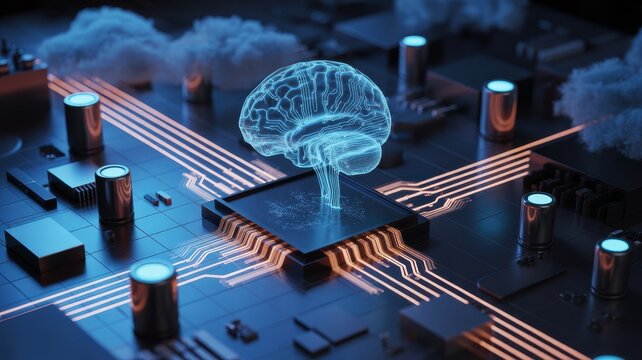 premium Artificial Intelligence Brain Concept on Electronic Circuit Board background