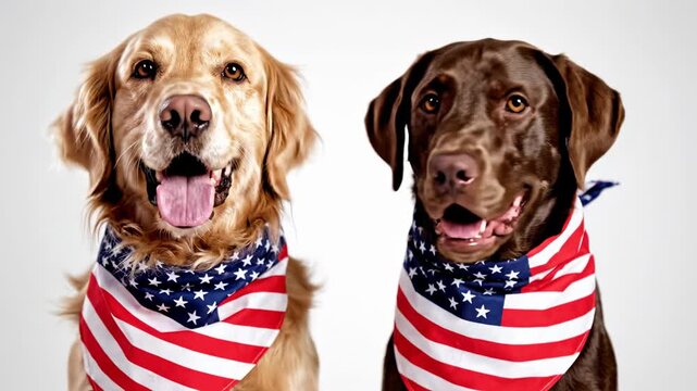 Dogs wearing patriotic bandanas celebrating Independence