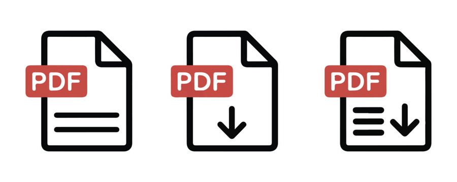 Pdf file download icons with different document styles for web application button user interface design set.