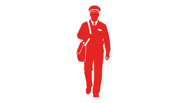 Postman in Uniform Walking with Mailbag.