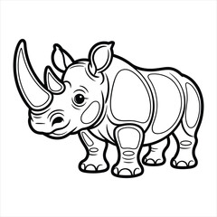 Fototapeta premium Black and white illustration of a young rhino standing.
