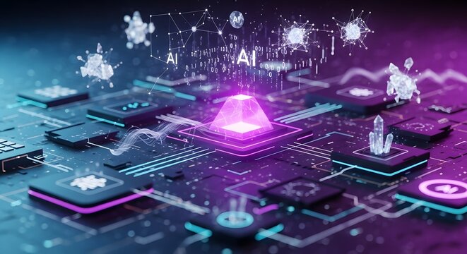 Advanced artificial intelligence processor chip with glowing light