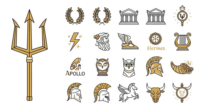 Golden trident with ancient symbols.