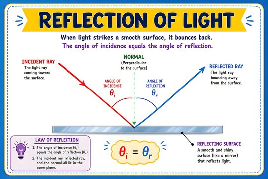 Optical Reflection Diagram for Classroom Display with Labeled Light Rays