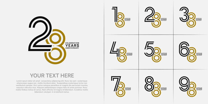 Anniversary set design with double line number. black and brown color for celebration event
