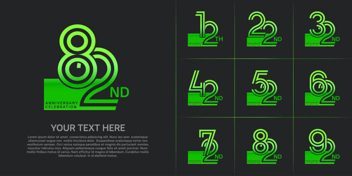 Anniversary set design with double line number. green color for celebration event