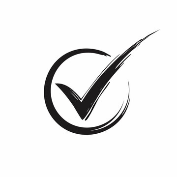 Hand drawn check mark icon, rough brush stroke, imperfect doodle style