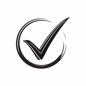 Hand drawn check mark icon, rough brush stroke, imperfect doodle style