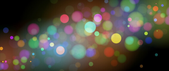Colorful magical bokeh lights background. Vibrant blurry defocused light circles wallpaper. Bright neon dust sparks falling down effect. Glowing dust particles flow for holiday celebration. Vector © vika_k