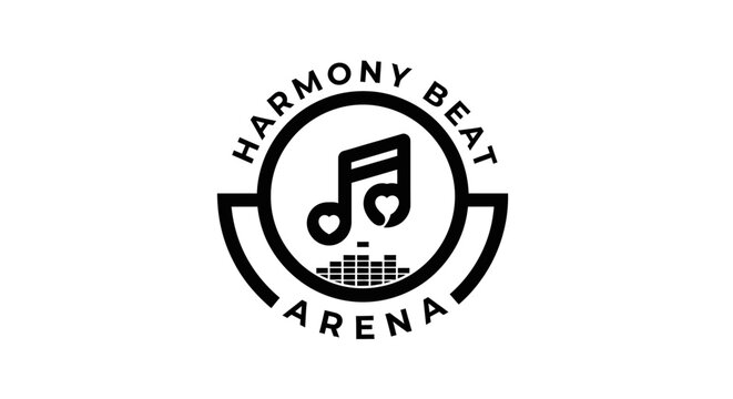 Black and white music logo design with musical note and graphic elements