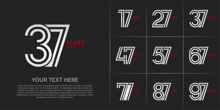 Anniversary set design with double line number. white and red color for celebration event