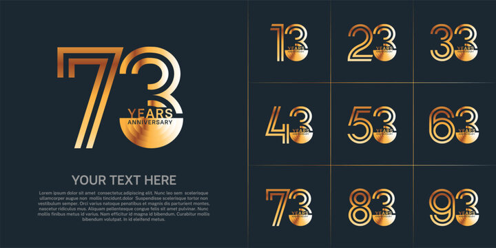 Anniversary set design with double line number. gold color for celebration event