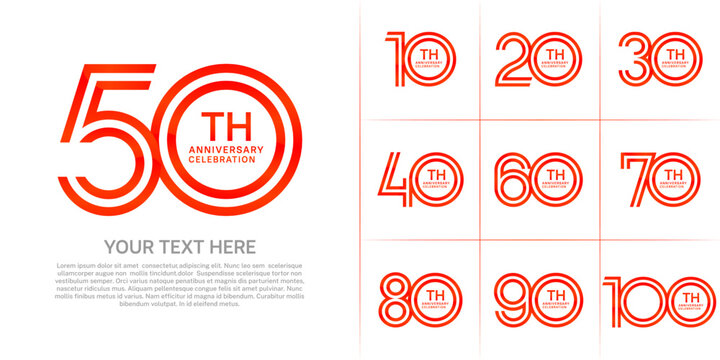 Anniversary logo set with double line number style. red color can be use for special moment