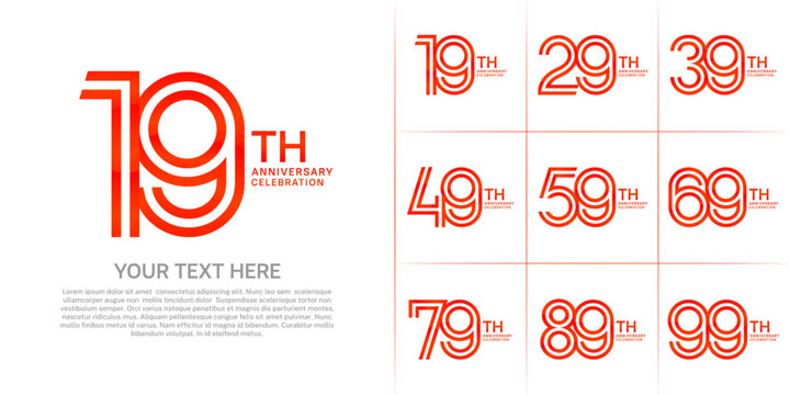 Anniversary logo set with double line number style. red color can be use for special moment