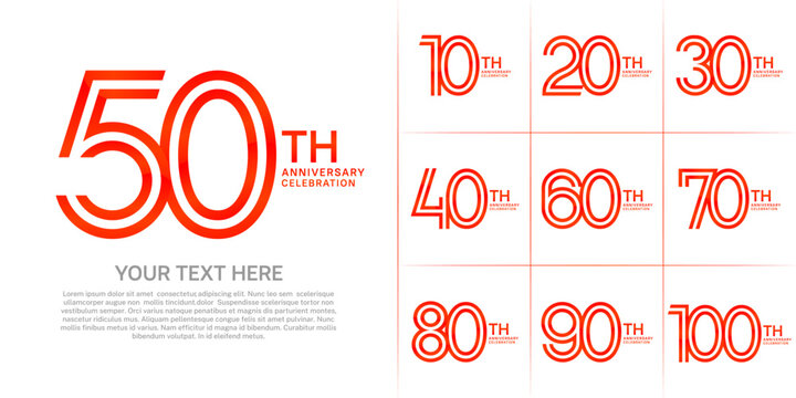 Anniversary logo set with double line number style. red color can be use for special moment