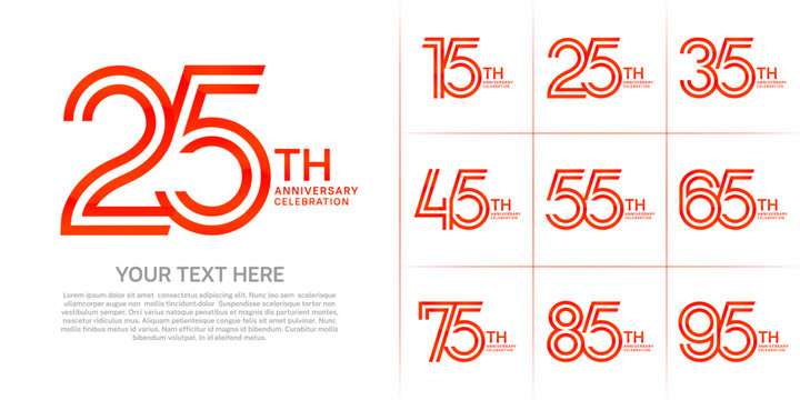 Anniversary logo set with double line number style. red color can be use for special moment