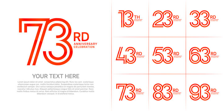 Anniversary logo set with double line number style. red color can be use for special moment