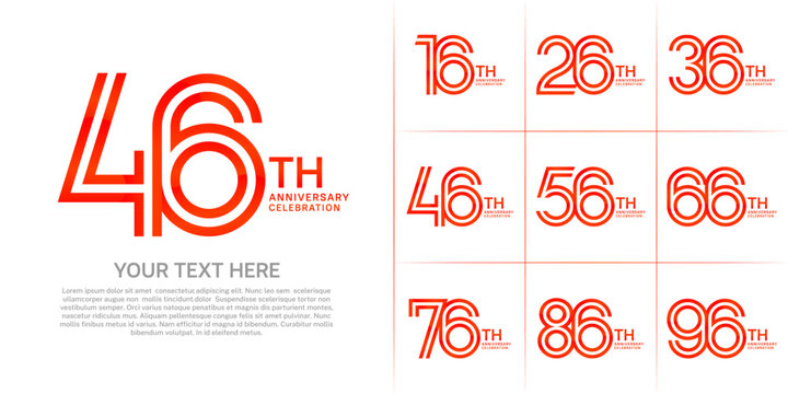 Anniversary logo set with double line number style. red color can be use for special moment