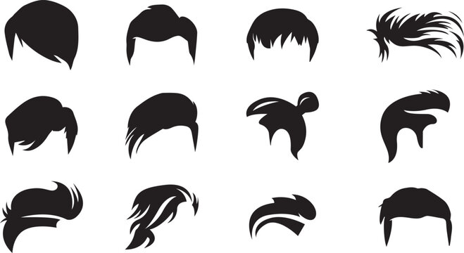 Collection of Modern Men's Hairstyles Vector Silhouettes for Fashion and Grooming Design