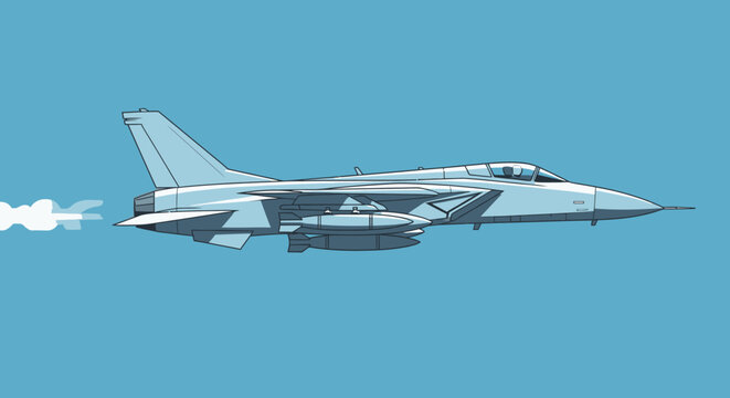 Modern jet aircraft illustration against a clear blue sky depicting speed and power