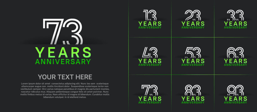 Anniversary logo set with double line number style. white and green color can be use for special moment