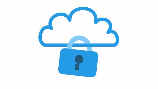 Cloud security icon with padlock data protection concept isolated on the alpha channel. Flat design secure cloud storage with a lock for cloud computing and cybersecurity data protection symbol.