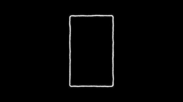 Minimalist white rectangle border glowing with vintage grain effect on pure black backdrop.