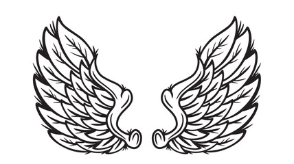 Obraz premium Wing feathers illustration with symmetrical black line art and ornate decorative tribal style for tattoos