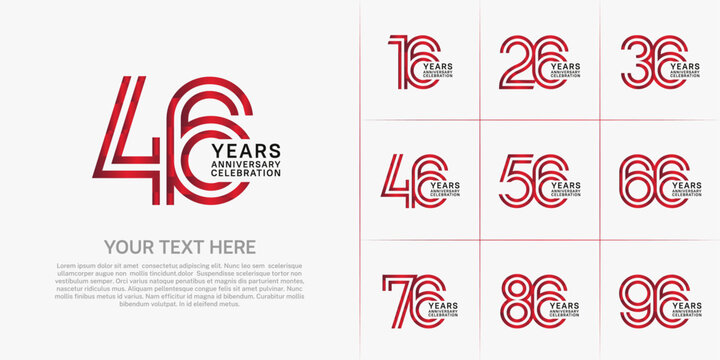 Anniversary logo set with double line number style. red and black color can be use for special moment