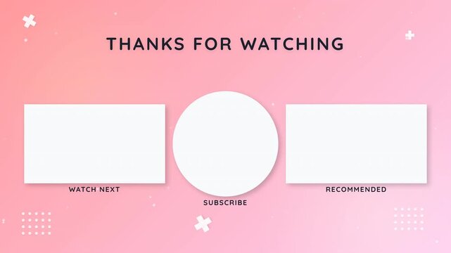 Animated pastel pink social media video channel outro template with thanks for watching text and blank placeholders