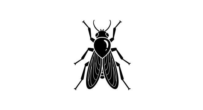 Black fly silhouette isolated on white background. Insect vector illustration.