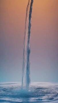 Flowing clear water stream loop splashing against a sunset sky gradient