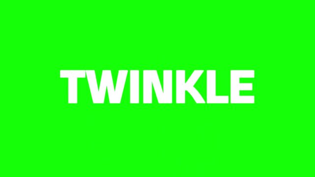 Twinkle text animation exploding with colorful firework particle motion effects on a vibrant green screen video background layer