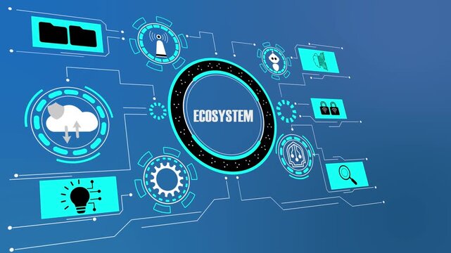 Digital Ecosystem Concept Connecting Platforms, Services and Data in a Unified Technology Network.