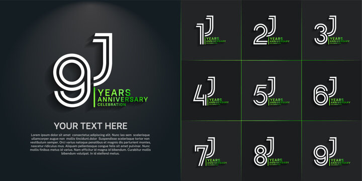 Anniversary logo set with double line number style. white and green color can be use for special moment