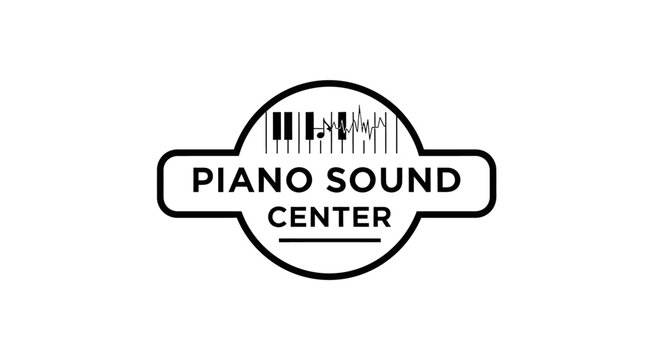 Modern piano sound center logo design in black and white isolated