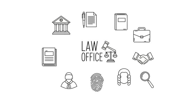Law Office Icon Set Illustration.