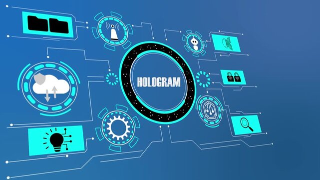 Futuristic Hologram Projection Displaying Interactive 3D Digital Information and Virtual Interface.