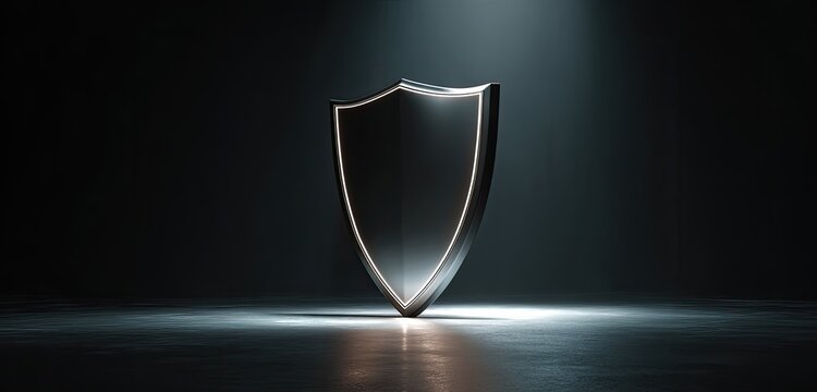 Abstract Shield Symbol of Security and Protection in Dramatic Spotlight.