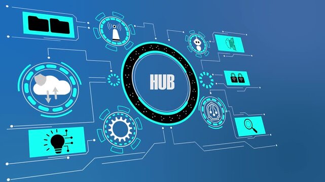 Central Network Hub System Managing Data Flow and Multi-Device Digital Connectivity.