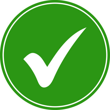 Green check tick mark on round circle icon vector
