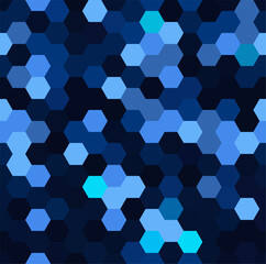 Obraz premium Abstract blue hexagon seamless pattern background. Modern digital honeycomb camouflage texture in shades of azure and navy. 