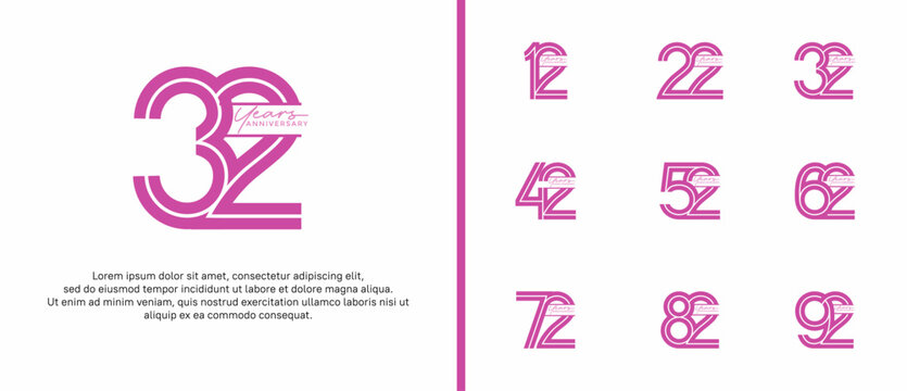 anniversary vector logo set, purple color with handwriting can be use for celebration