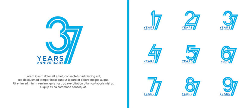 anniversary vector logo set, blue color can be use for celebration