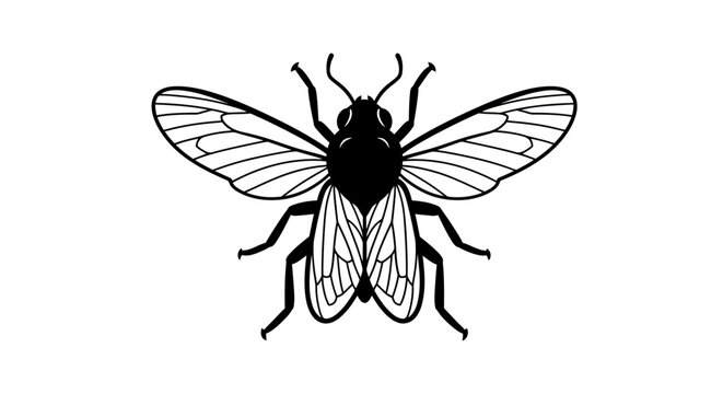Black fly illustration, insect, top view, isolated on white background