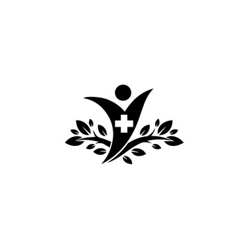 A person with a medical symbol surrounded by leaves and branches