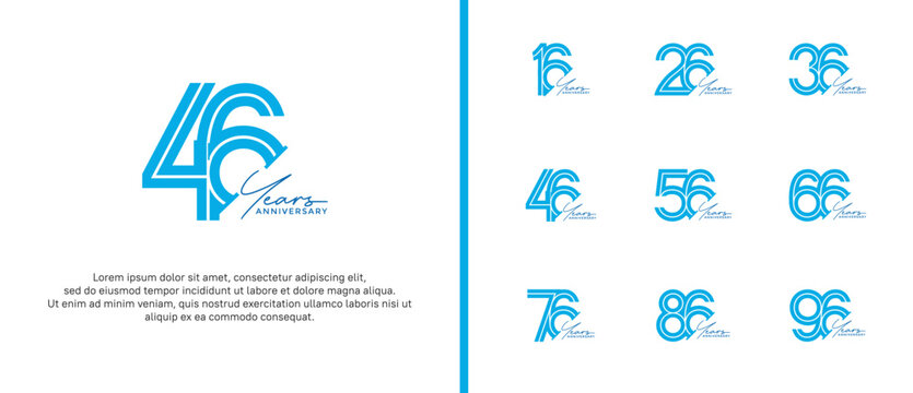 anniversary vector logo set, blue color and handwriting can be use for celebration