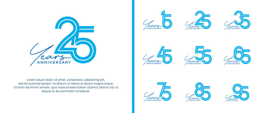anniversary vector logo set, blue color with handwriting can be use for celebration