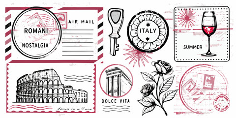 collection of italian themed stamps and illustrations © Achinta