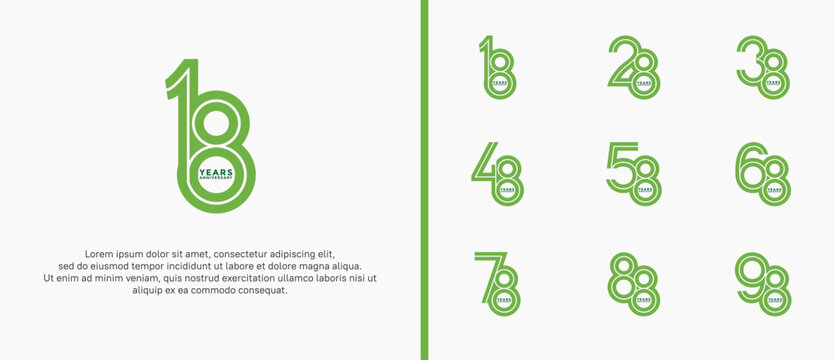 anniversary vector logo set, green color can be use for celebration